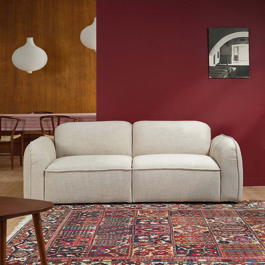 HECTOR - Gerades 3-Sitzer-Sofa aus beige meliertem Strukturstoff