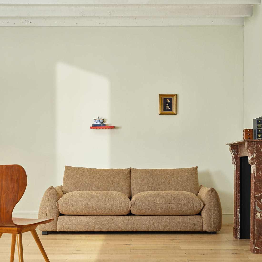 JACQUES - Gerades 3-Sitzer-Sofa aus hellbraunem meliertem Strukturstoff