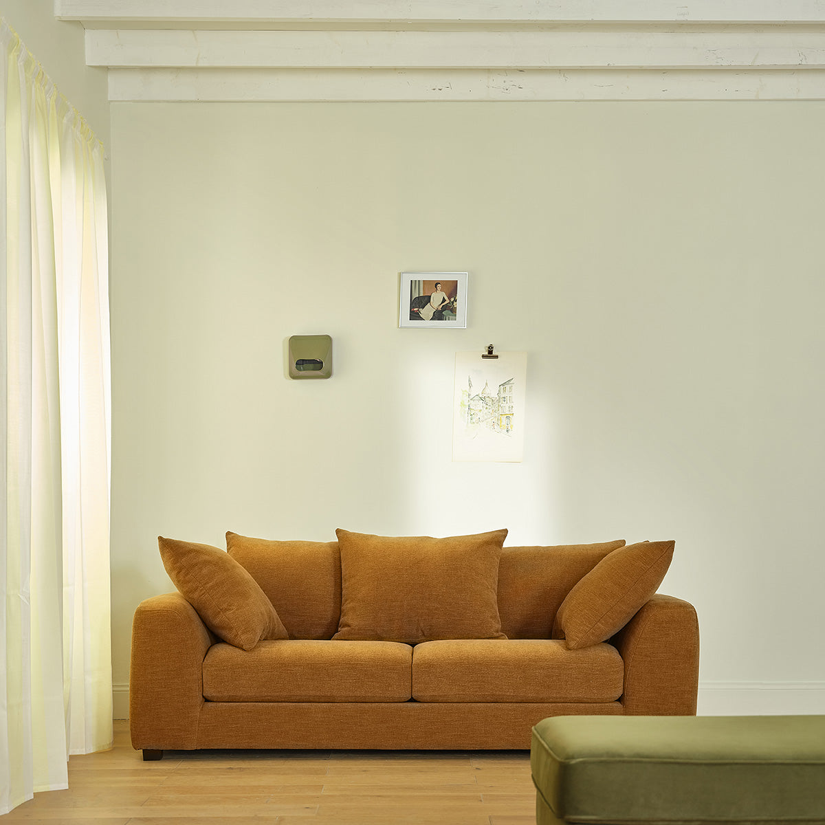 EDMOND - Gerades 3-Sitzer-Sofa aus bronzefarbenem Stoff in Leinenoptik