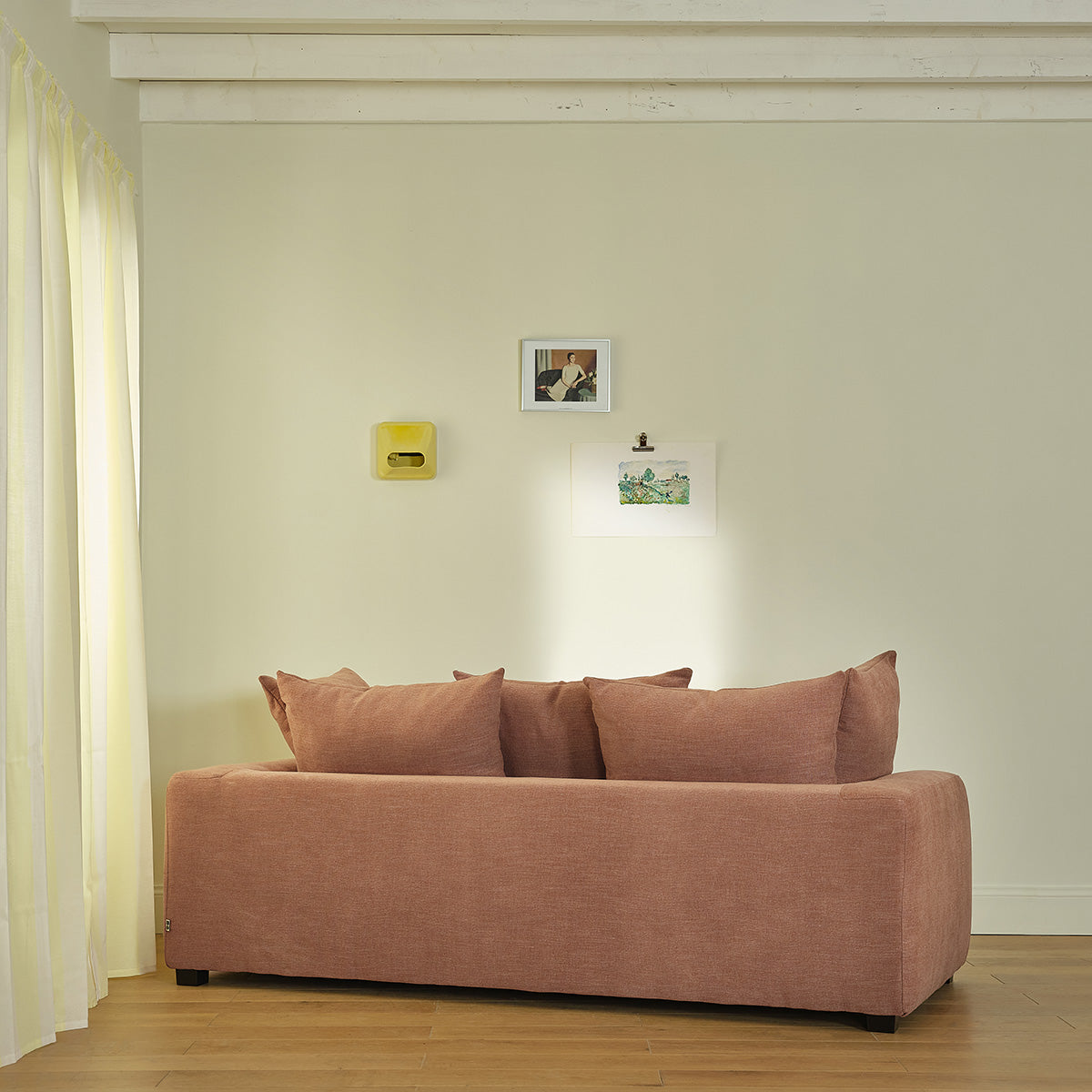 EDMOND - Gerades 3-Sitzer-Sofa aus terrakottafarbenem Stoff in Leinenoptik