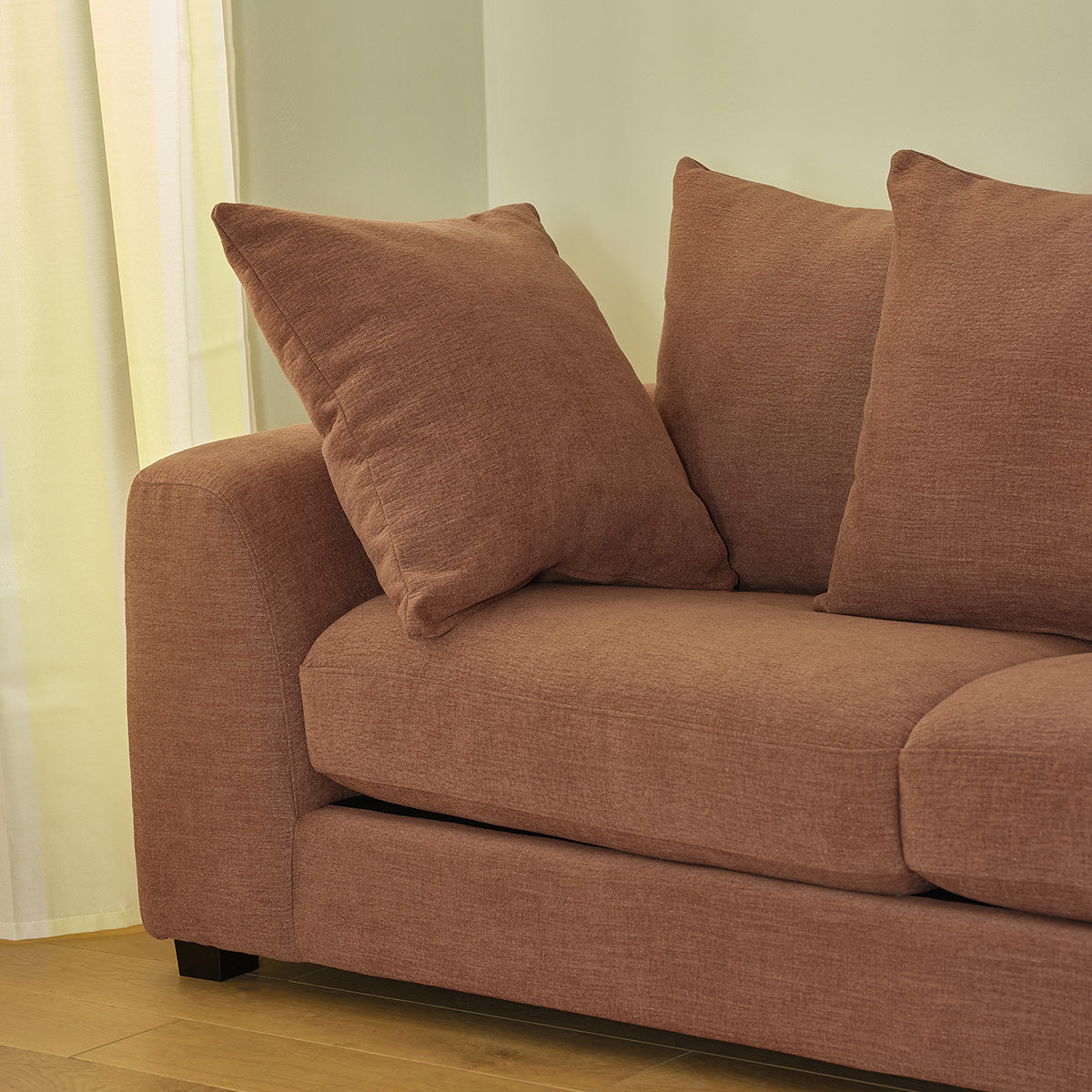 EDMOND - Gerades 3-Sitzer-Sofa aus terrakottafarbenem Stoff in Leinenoptik