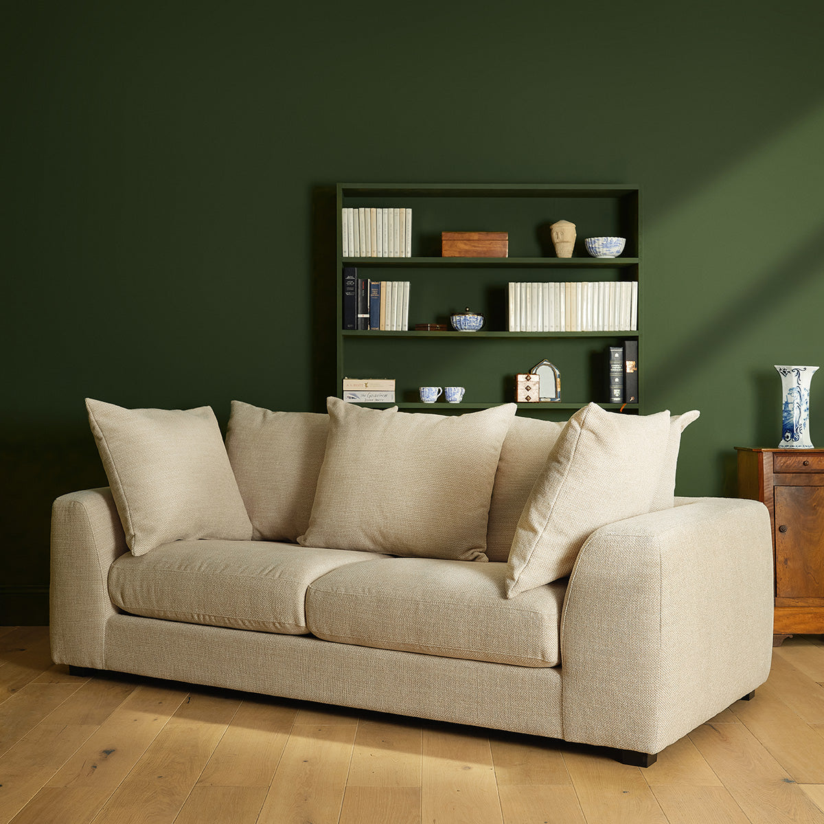 EDMOND - Gerades 3-Sitzer-Sofa aus meliertem, beigem Strukturstoff