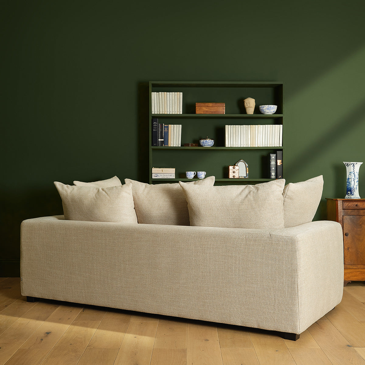EDMOND - Gerades 3-Sitzer-Sofa aus meliertem, beigem Strukturstoff