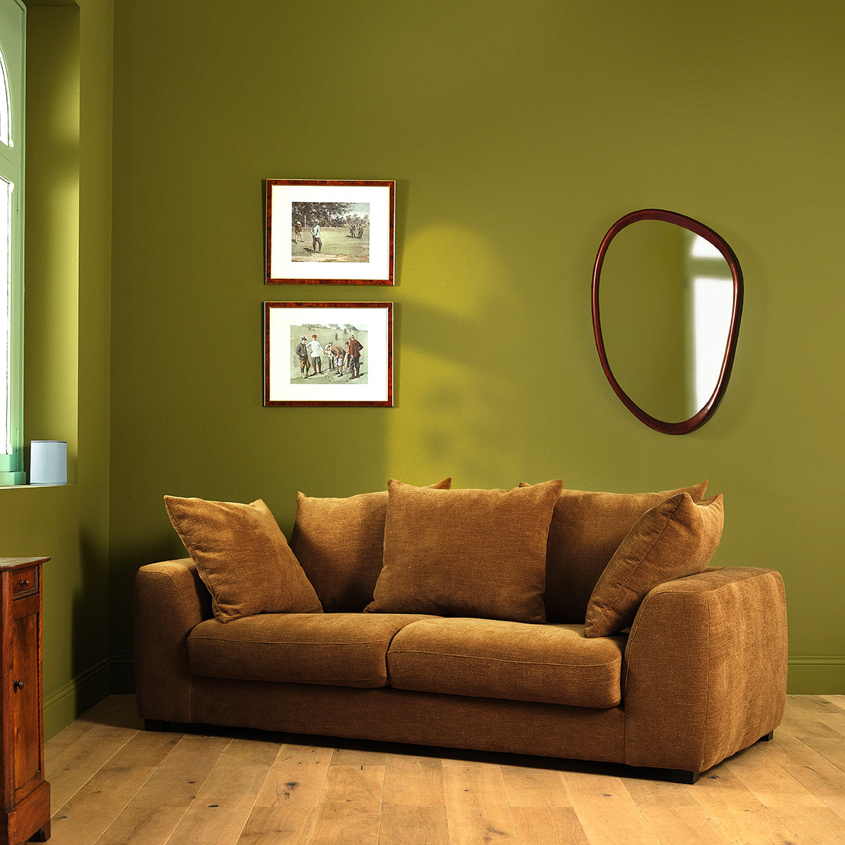 EDMOND - Gerades 3-Sitzer-Sofa mit Liegefunktion aus bronzefarbenem Stoff in Leinenoptik