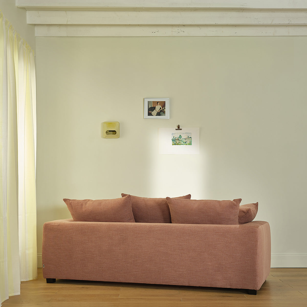 EDMOND - 3-Sitzer-Schlafsofa aus terrakottafarbenem Stoff in Leinenoptik