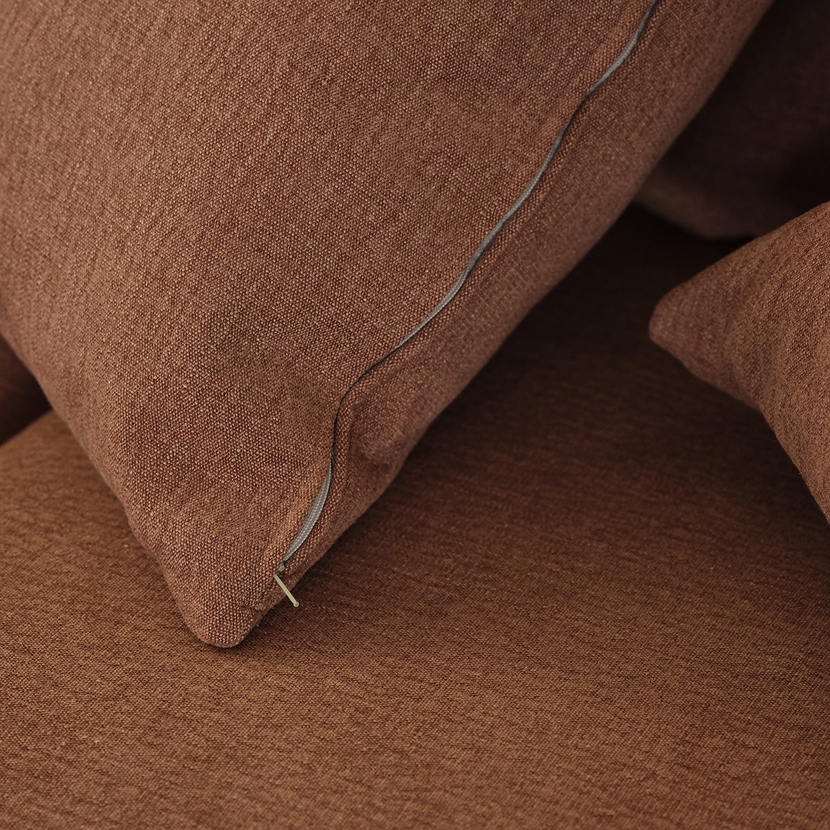 EDMOND - 3-Sitzer-Schlafsofa aus terrakottafarbenem Stoff in Leinenoptik