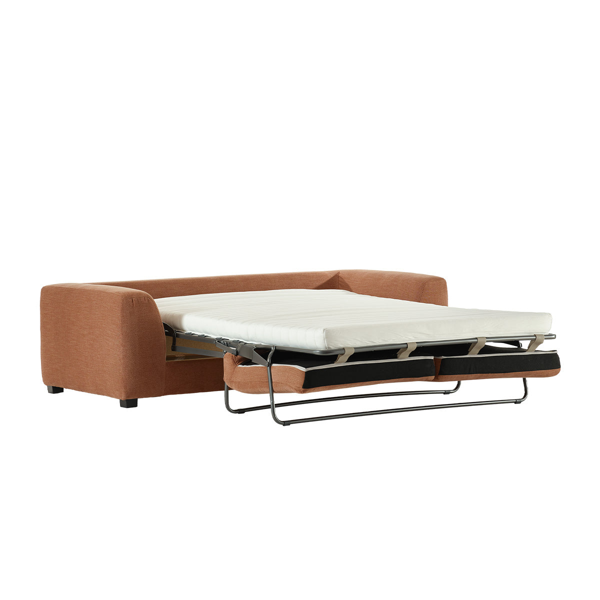 EDMOND - Gerades 3-Sitzer-Sofa mit Liegefunktion aus terrakottafarbenem Stoff in Leinenoptik