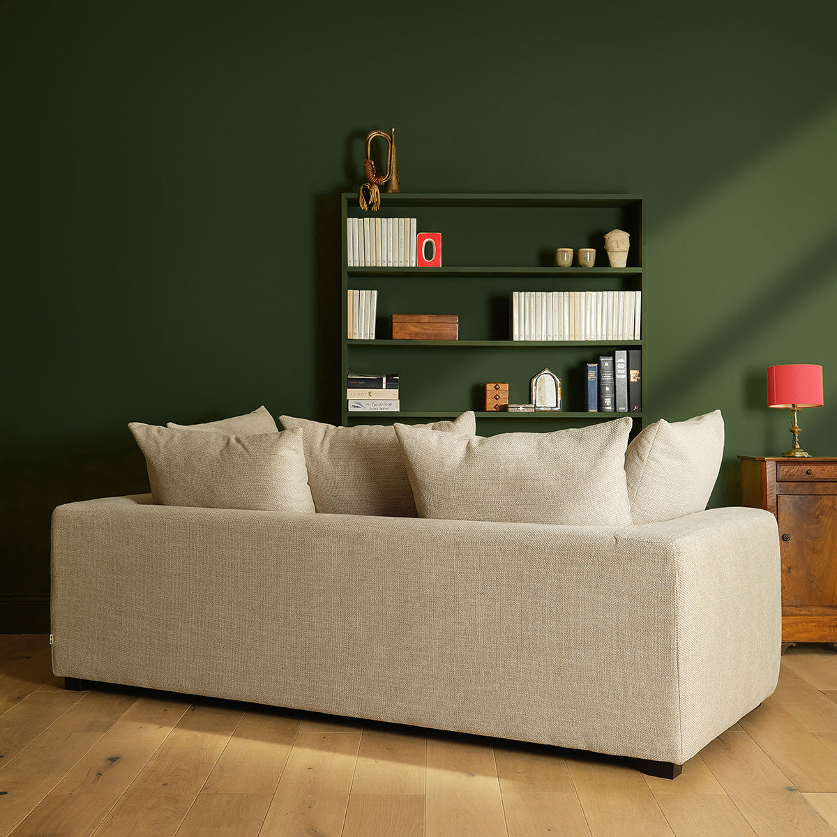 EDMOND - Gerades 3-Sitzer-Sofa mit Liegefunktion aus meliertem, beigem Strukturstoff