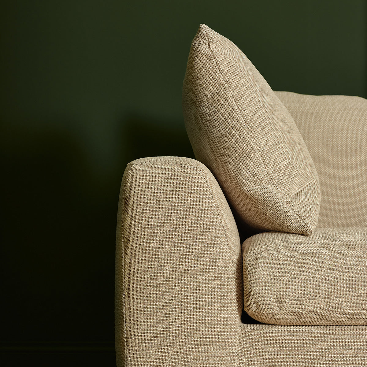 EDMOND - Gerades 3-Sitzer-Sofa mit Liegefunktion aus meliertem, beigem Strukturstoff