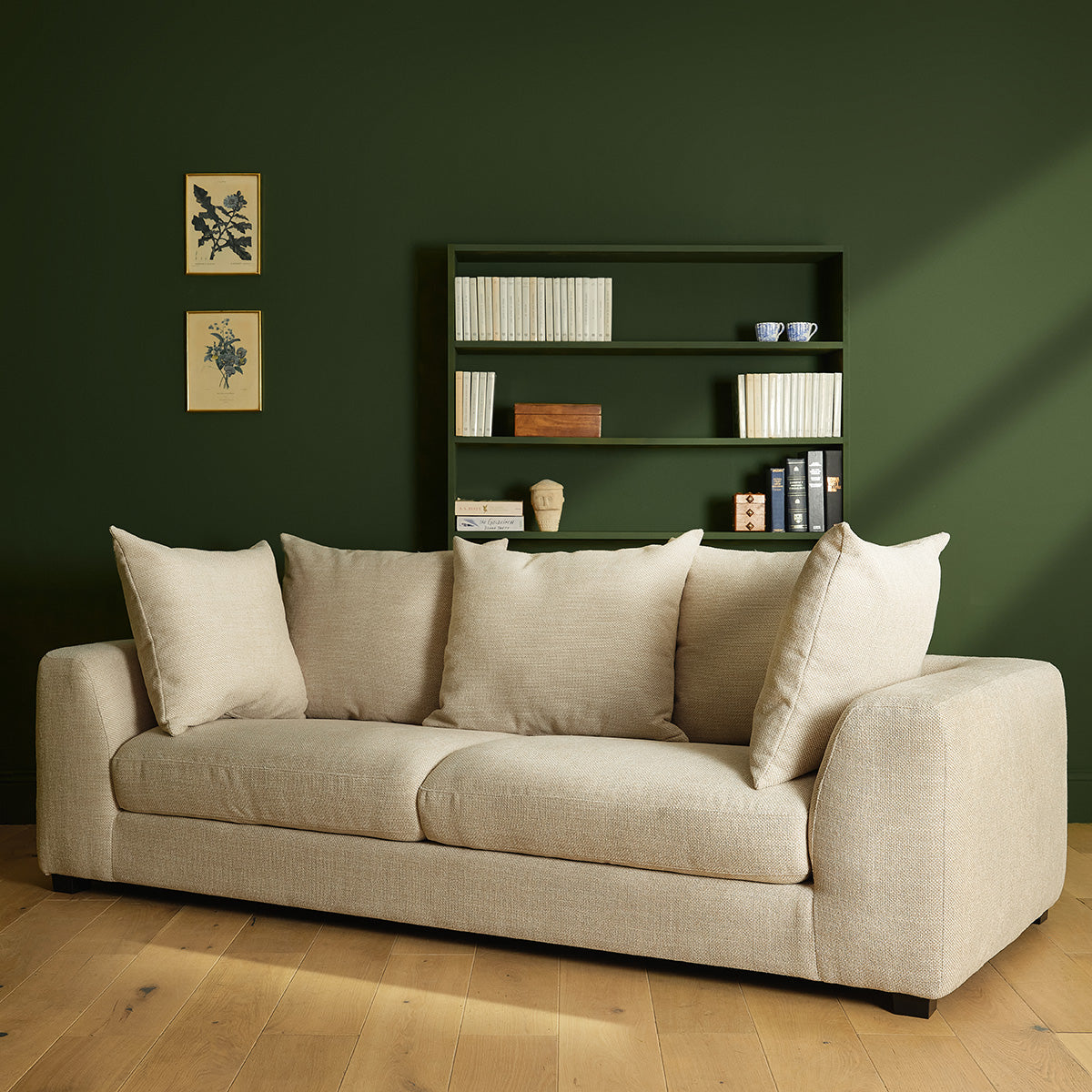 EDMOND - Gerades 4-Sitzer-Rechtssofa aus beige meliertem Strukturstoff