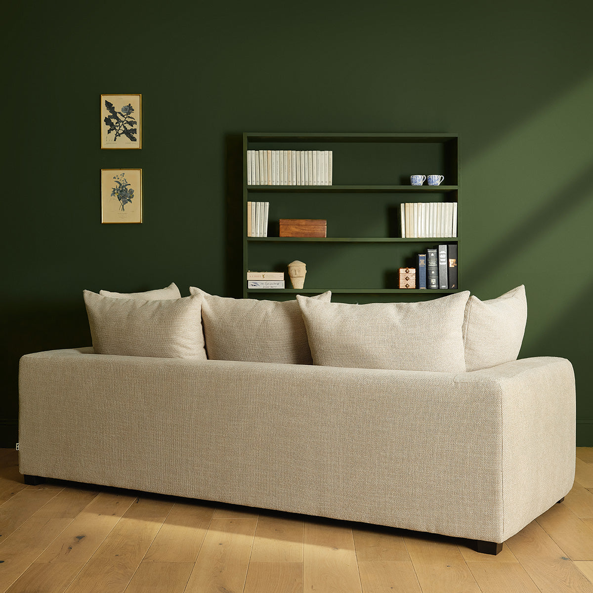 EDMOND - Gerades 4-Sitzer-Rechtssofa aus beige meliertem Strukturstoff