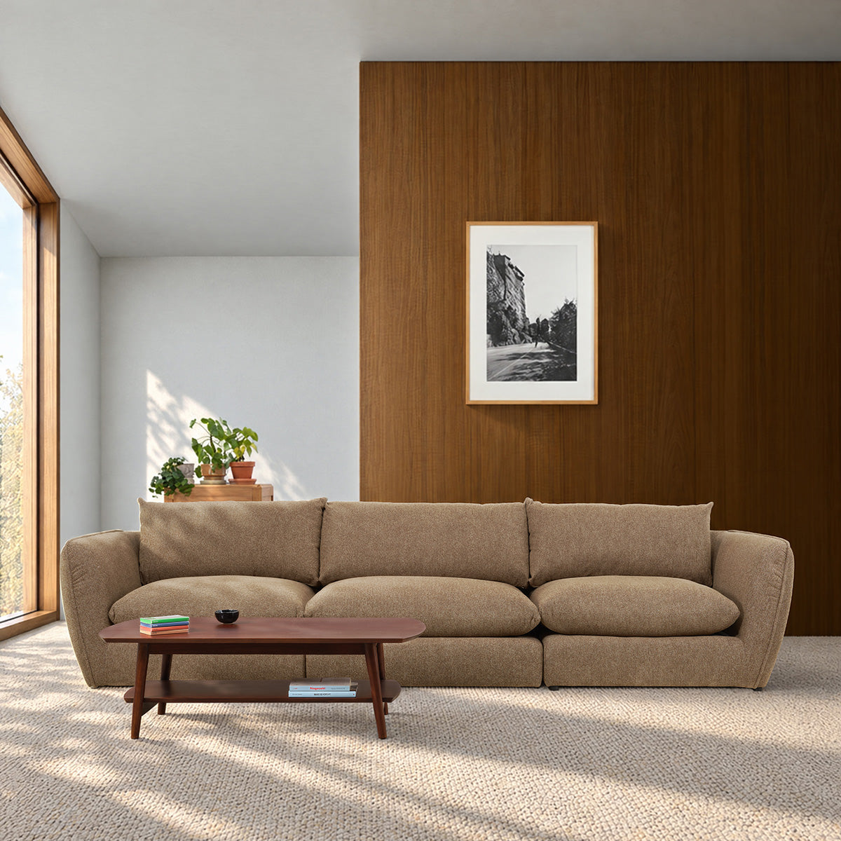 LEOPOLD - Modulares Ecksofa aus hellbraunem, strukturiertem Stoff