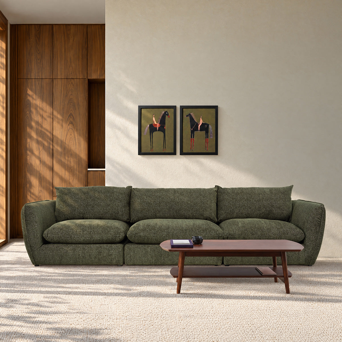 LEOPOLD - Modulares Eckelement aus grün meliertem Chenille