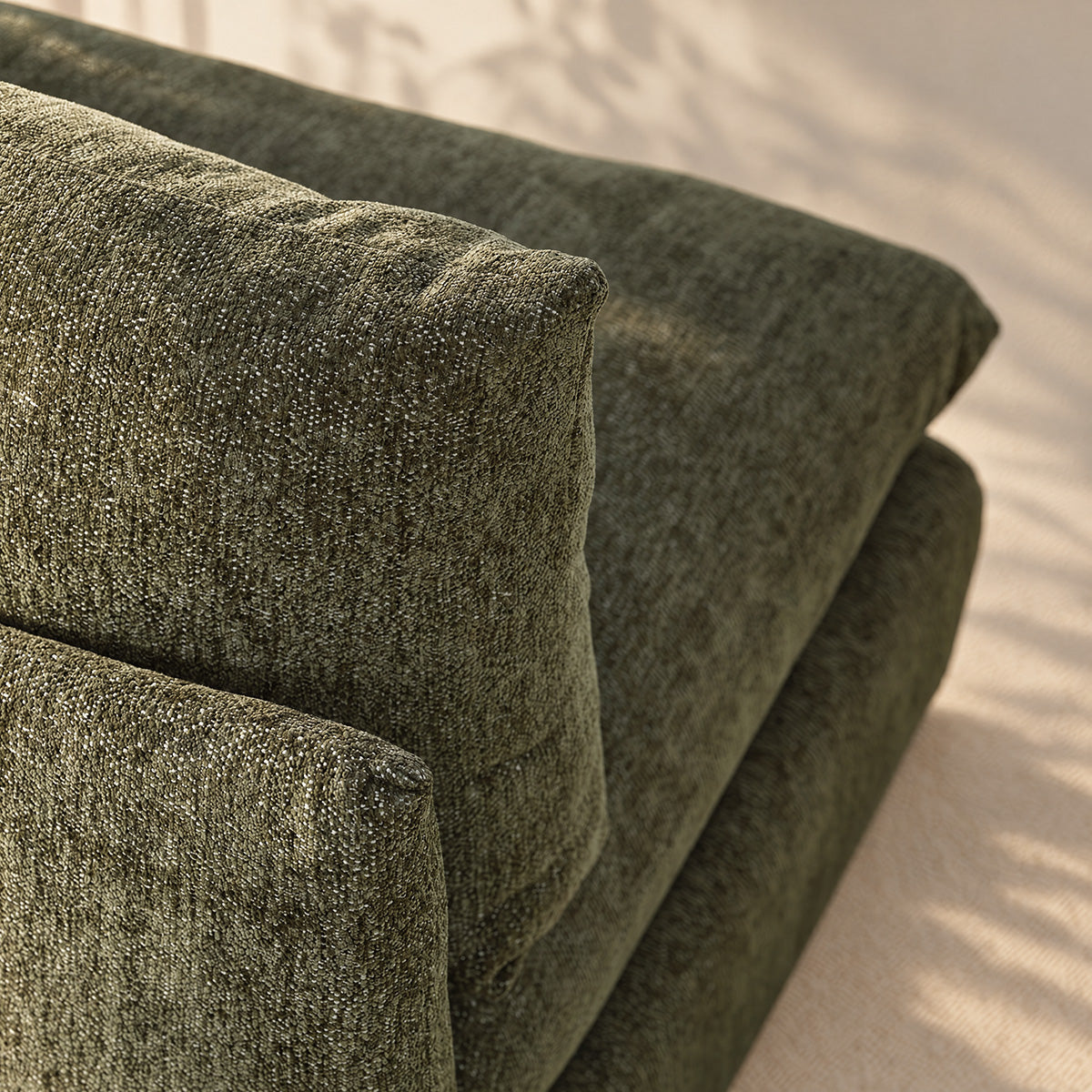 LEOPOLD - Modulares rechtwinkliges Sofa aus grün meliertem Chenille-Stoff