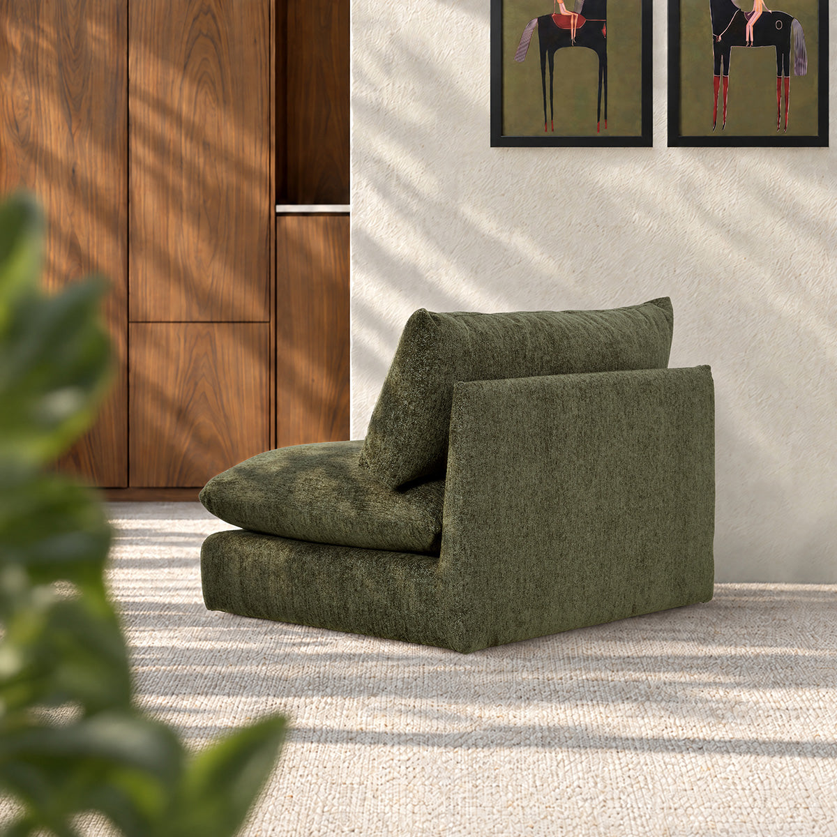 LEOPOLD - Modulares Sesselmodul aus grün meliertem Chenille-Stoff