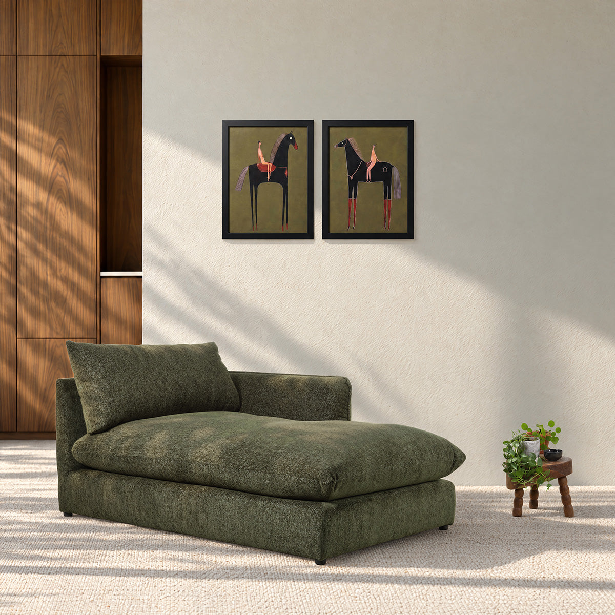 LEOPOLD - Modulares, gerades Tagesbett aus grün meliertem Chenille-Stoff
