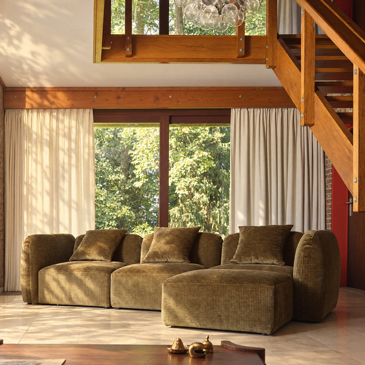PABLO - Modulares 4-Sitzer-Sofa aus bronzefarbenem Samt 