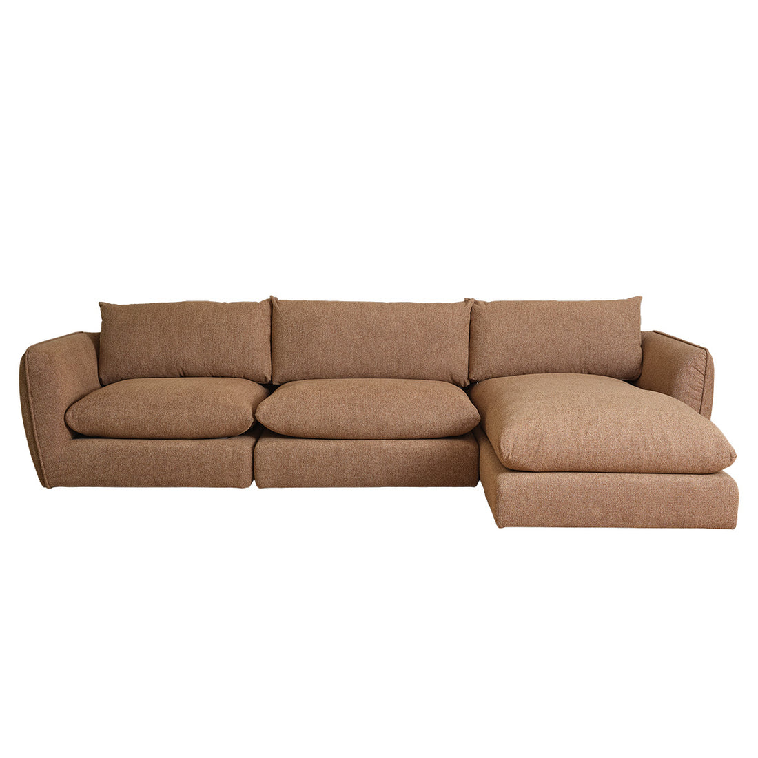 LEOPOLD - Modulares 3-Sitzer-Ecksofa aus hellbraunem, meliertem Strukturstoff – rechte Chaiselongue