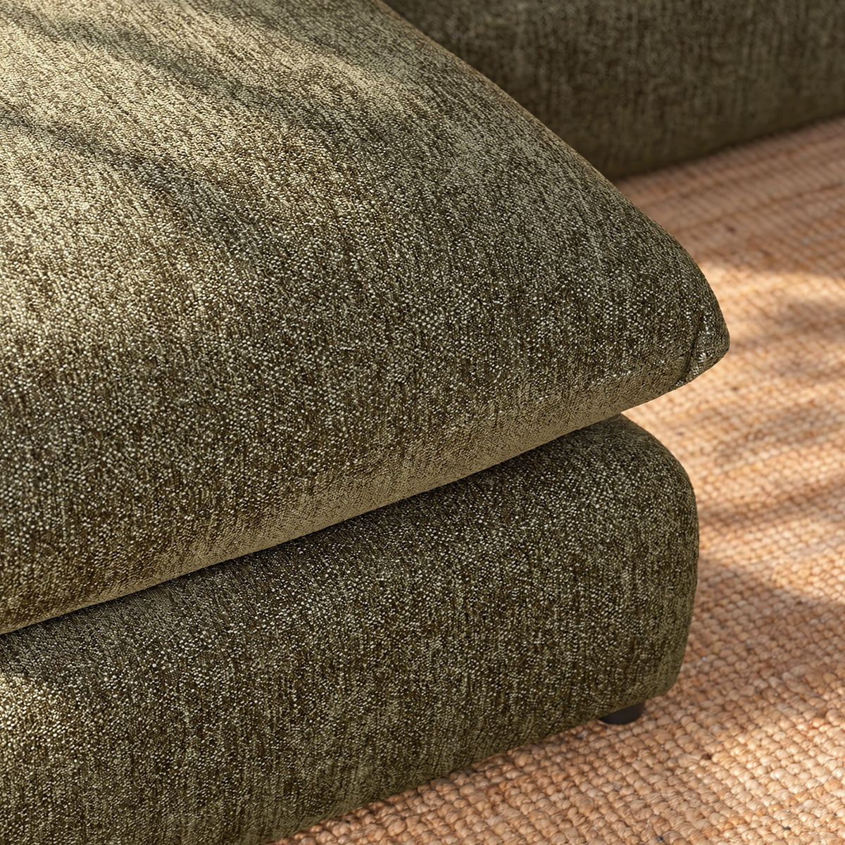 LEOPOLD - Modulares 3-Sitzer-Sofa aus grün meliertem Chenille-Stoff – linke Chaiselongue