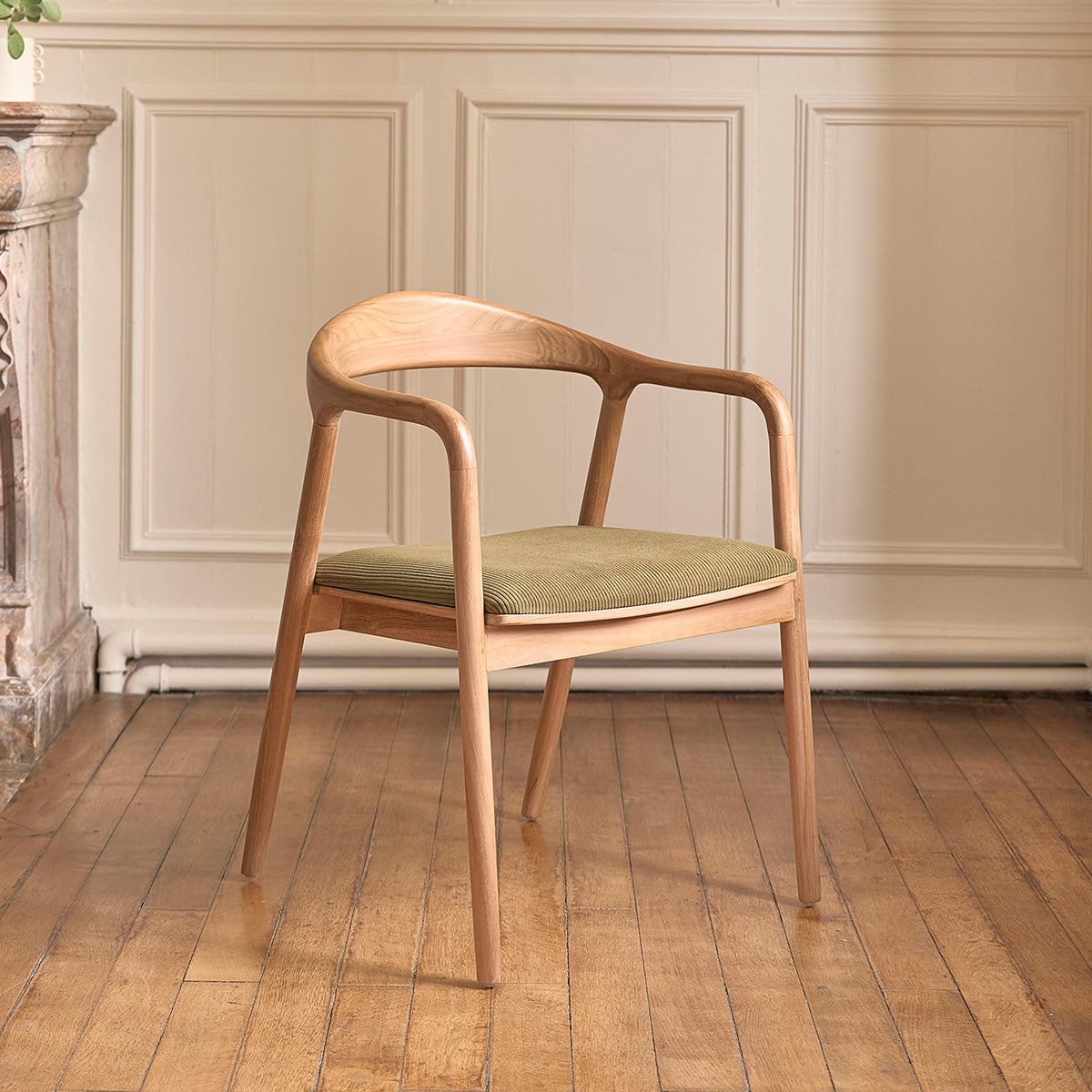 AMBRE - Set aus 2 Stühlen aus massivem Teakholz Cord-Sitzfläche Khaki