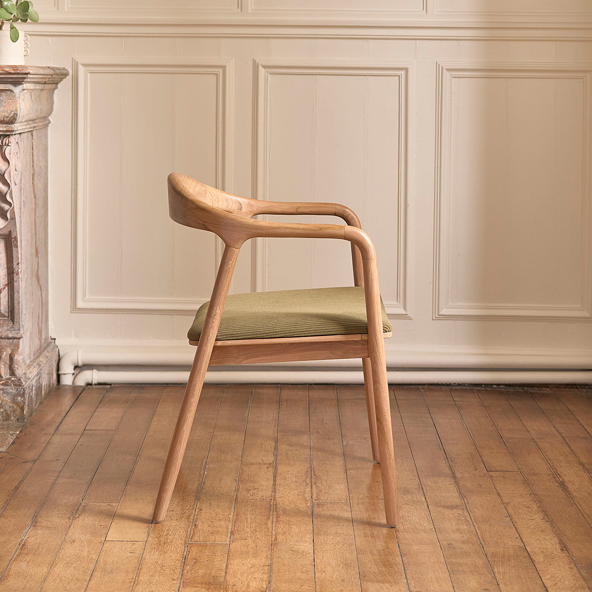 AMBRE - Set aus 2 Stühlen aus massivem Teakholz Cord-Sitzfläche Khaki