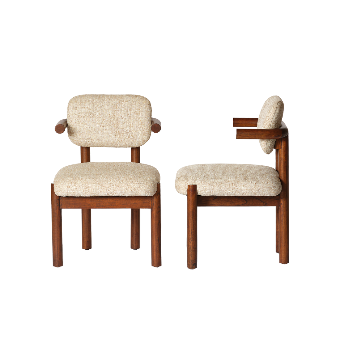 NEO - 2er-Set Stühle aus massivem Mindi-Holz und beige meliertem, strukturiertem Stoff