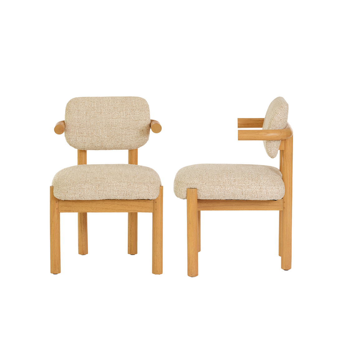 NEO - 2er-Set Stühle aus naturbelassenem Mindi-Massivholz und beige meliertem Stoff