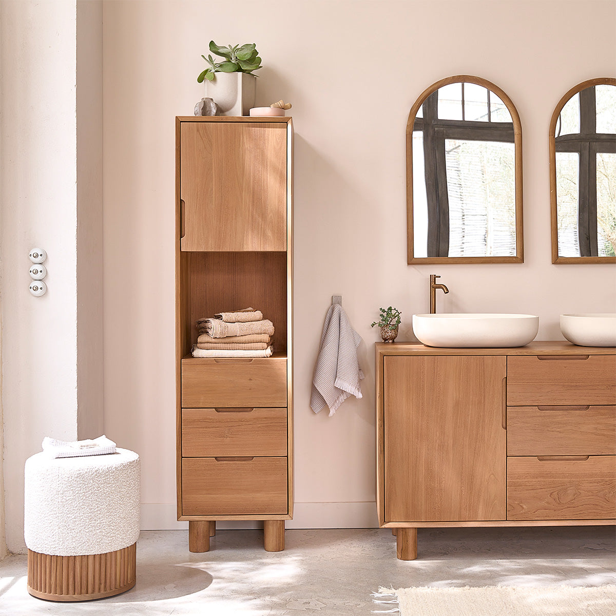 GUSTAVE - Badezimmersäule aus massivem Teakholz 45 cm