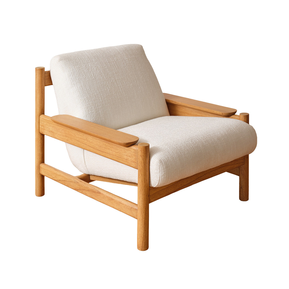 MARCEL - Sessel aus naturbelassenem Mindi-Massivholz und weißem Stoff