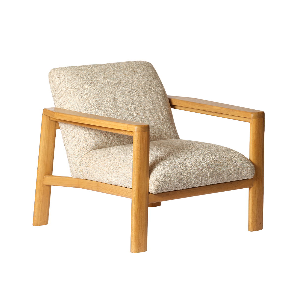 GABRIEL - Sessel aus massivem Mindi-Holz und beige meliertem Stoff