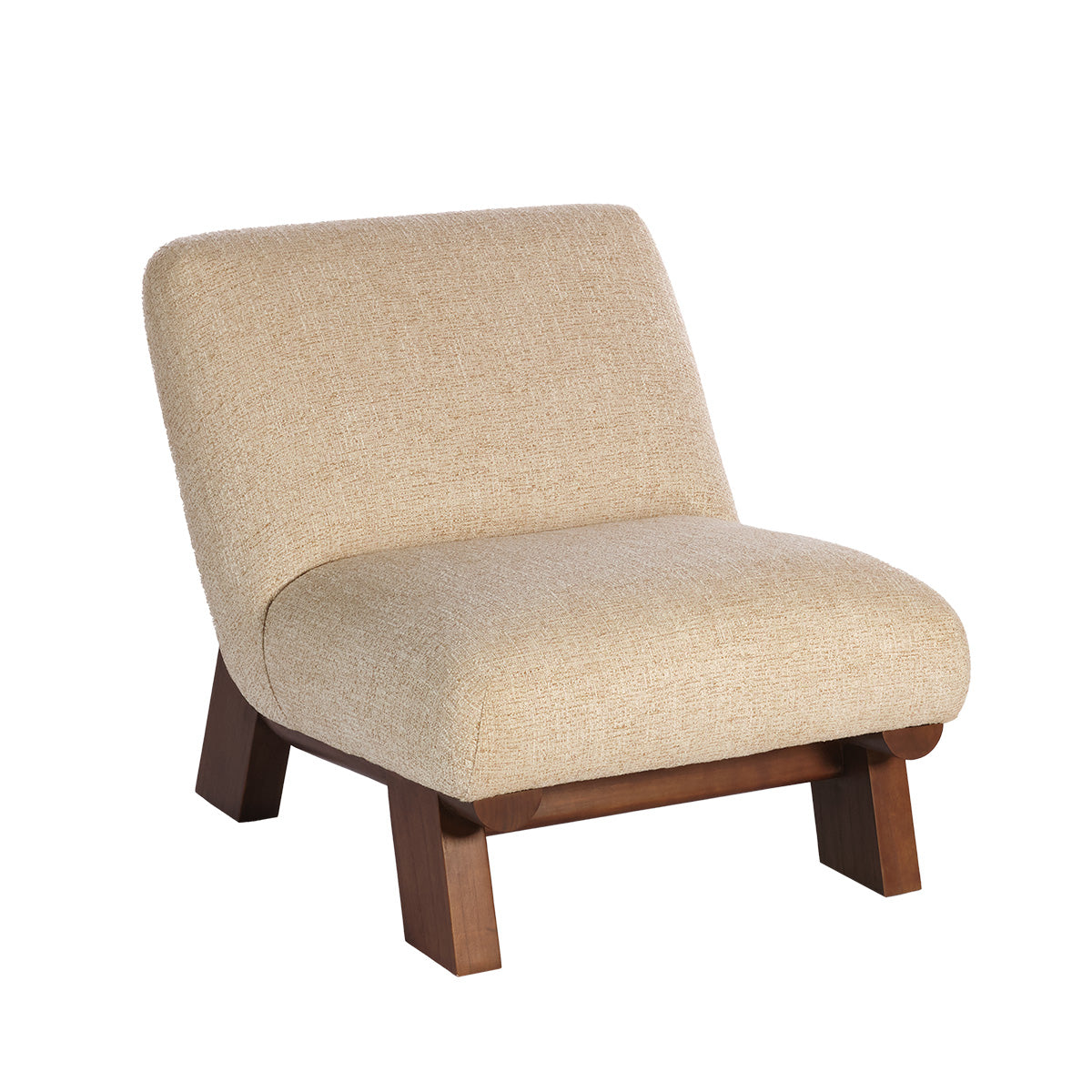 ANOUK - Sessel aus massivem Mindi-Holz und beige meliertem Stoff
