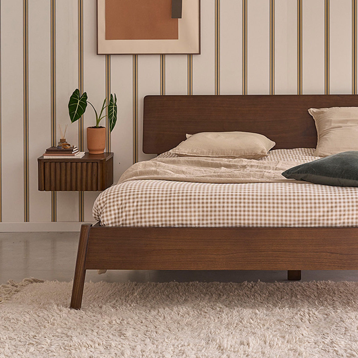 VINTAGE - Holzbett aus Mindi-Holz mit Walnuss-Finish, 180 cm