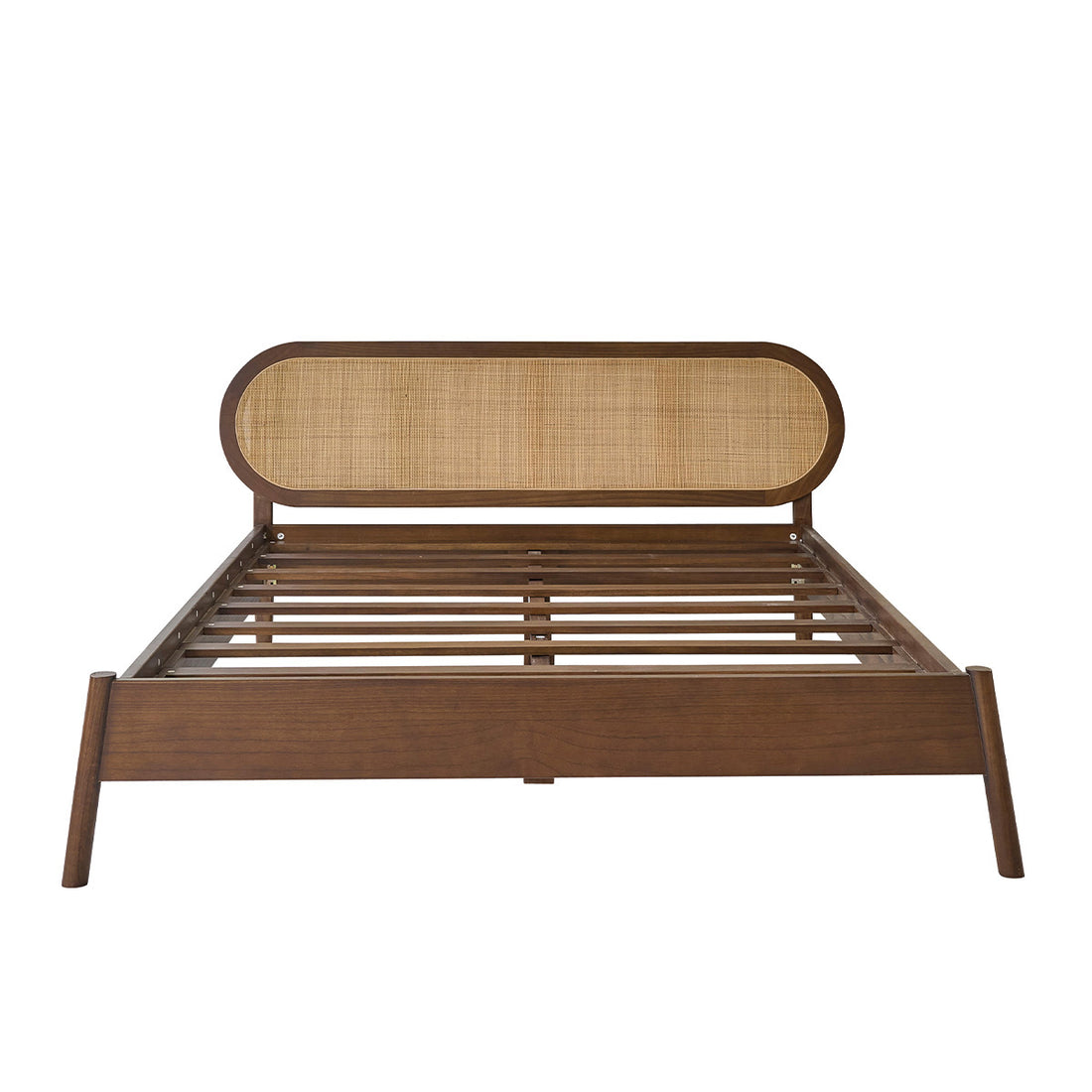 LILA - Bett aus Mindi-Holz und Rohrgeflecht, in Nussbaumoptik, 180 cm, inklusive Lattenrost