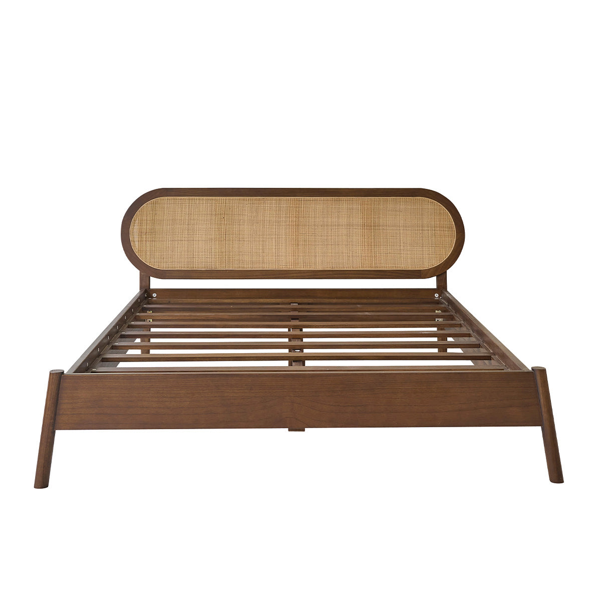 LILA - Bett aus Mindi-Holz und Rohrgeflecht, in Nussbaumoptik, 180 cm, inklusive Lattenrost