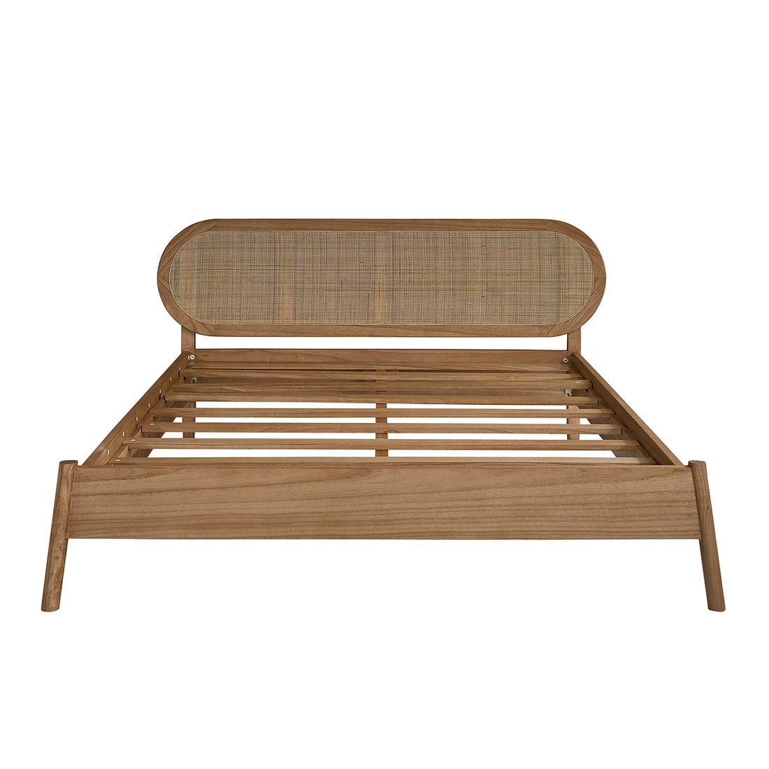 NINA - Bett aus Mindi-Holz und Rohrgeflecht, 180 cm, mit Lattenrost