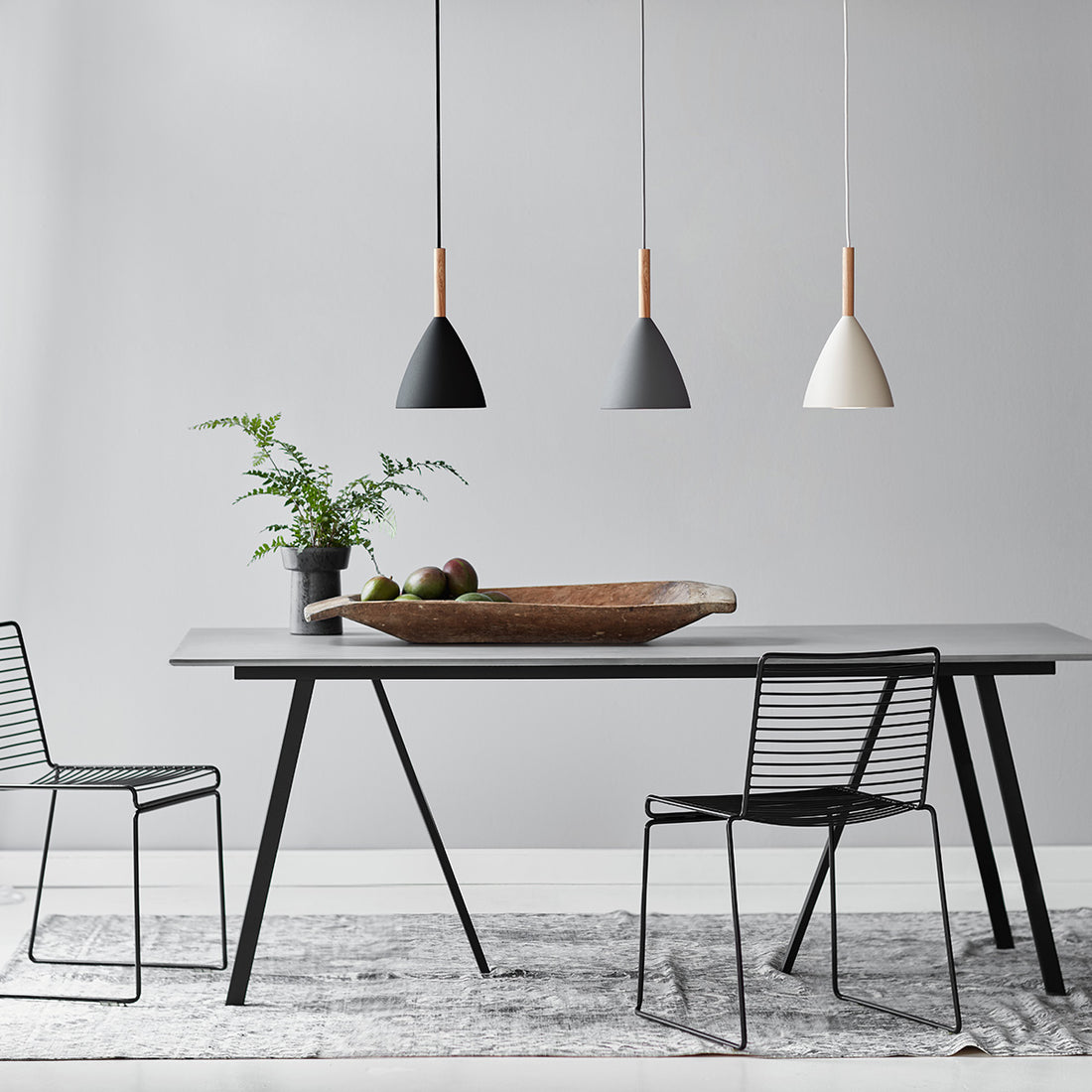 Pendelleuchte aus Metall und Holz Ø 20 cm grau
