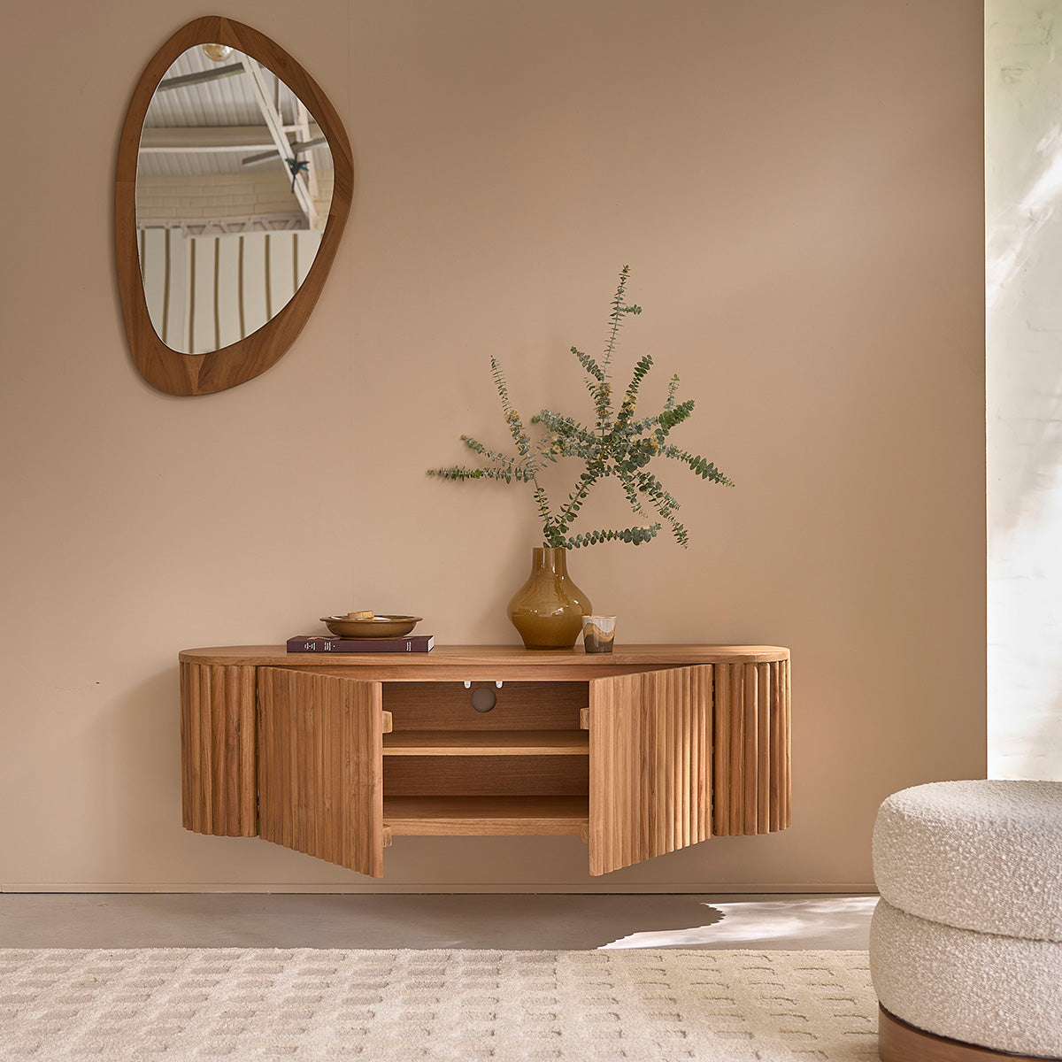 BELIZE - Hängender TV-Schrank aus Teakholz, 140 cm