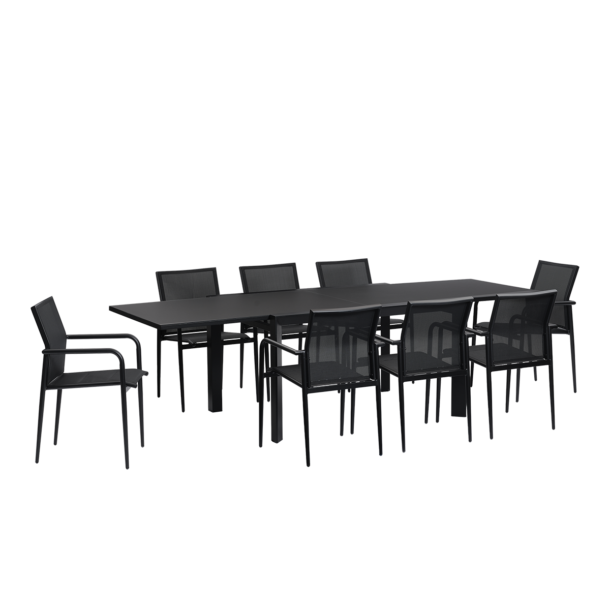 BASALT - Gartenmöbel aus Aluminium und schwarzem, dehnbarem Textilene für 6–10 Personen