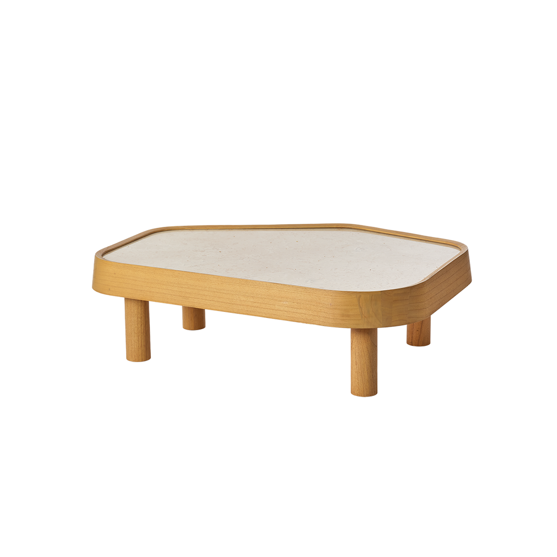 SIMONE - Couchtisch aus naturbelassenem Mindi-Holz und Marmor, 115 cm