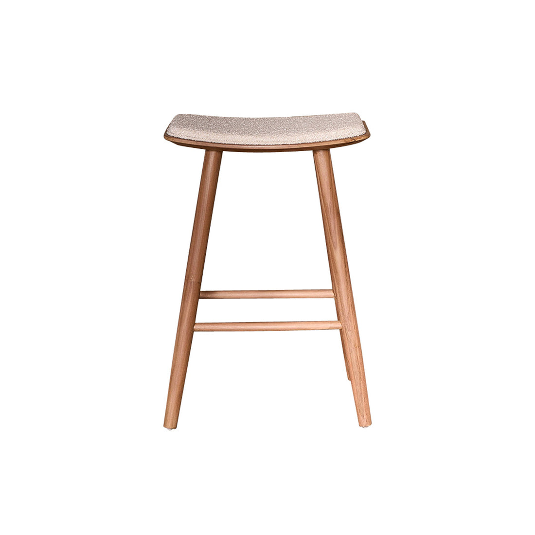 AMBRE - Hocker aus massivem Teakholz und Bouclé-Sitz 65 cm