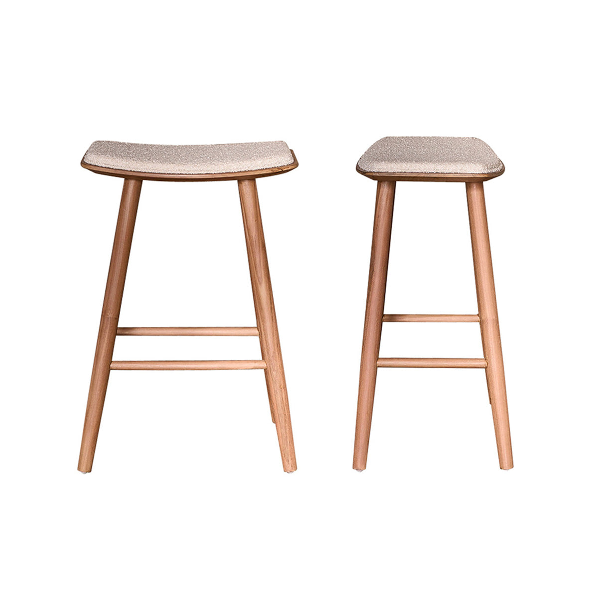 AMBRE - Set von 2 Barhockern aus massivem Teakholz Bouclé-Sitz 65 cm