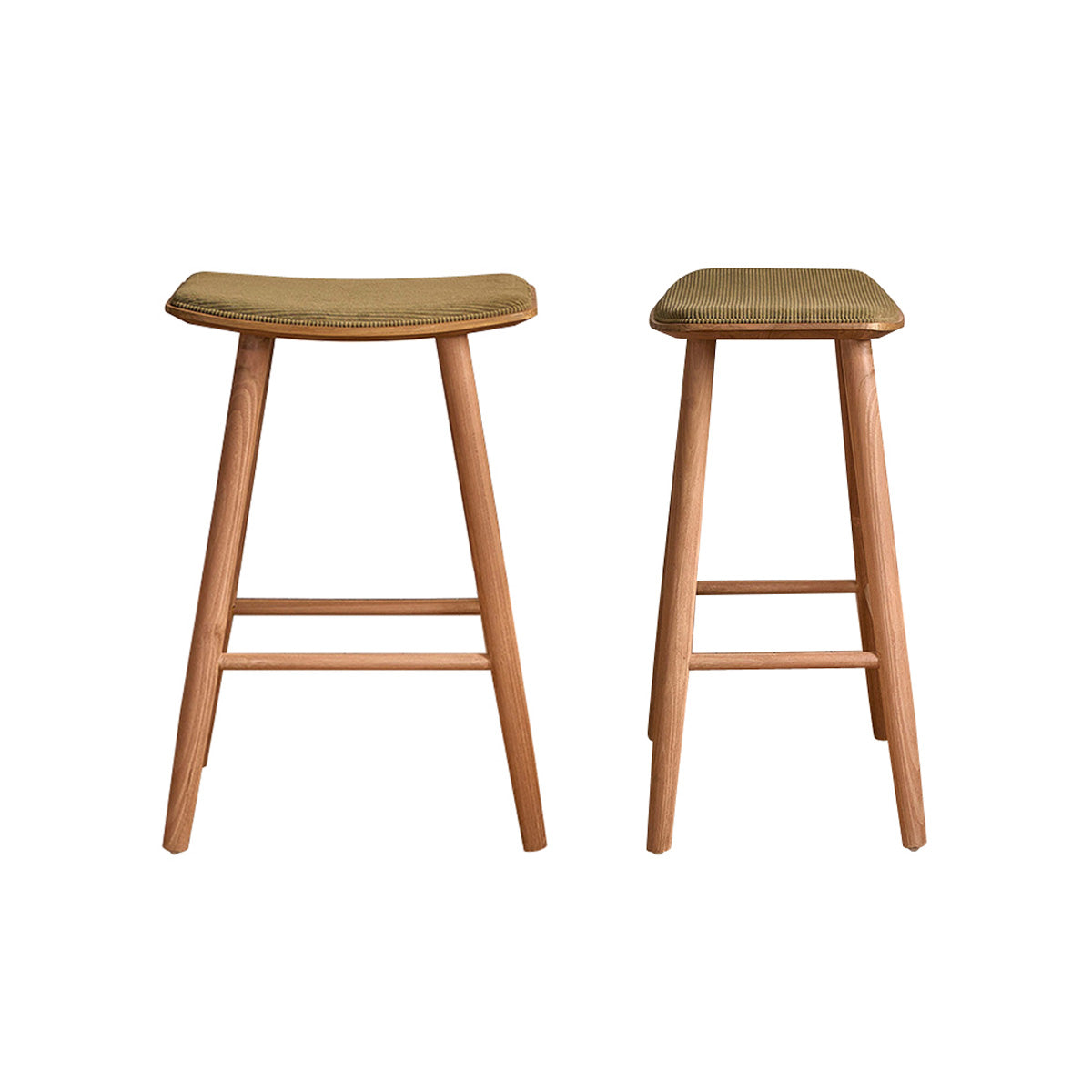 AMBRE - Set aus 2 Barhockern aus massivem Teakholz und Bouclé-Sitz 65 cm