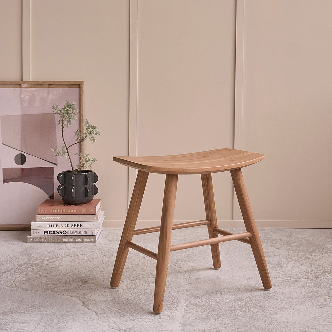 AMBRE - Barhocker aus massivem Teakholz 45 cm