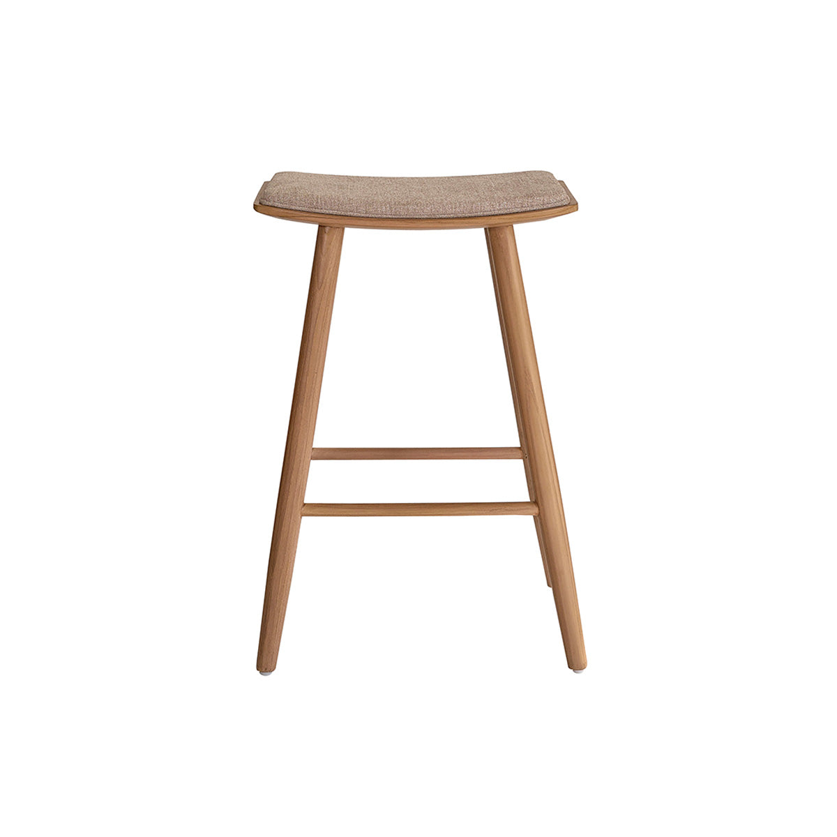 AMBRE - Barhocker aus massivem Teakholz und Greige-Samt, 65 cm (Kombination aus Grau und Beige)
