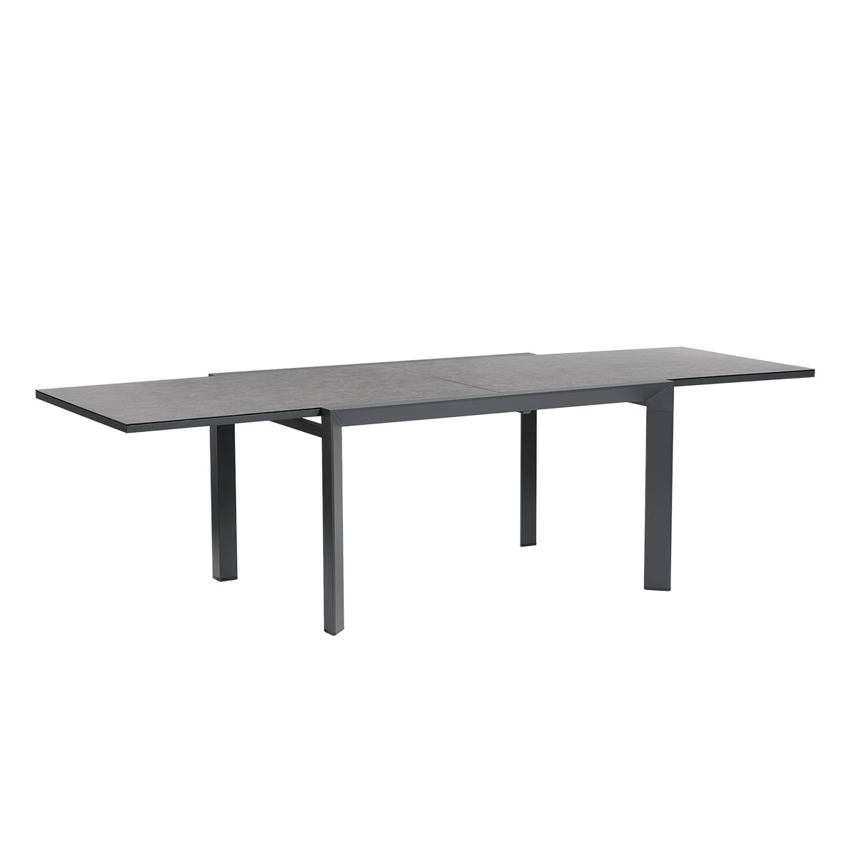 BASALT - Ausziehbarer Gartentisch aus Aluminium und Glas, grau, für 6–10 Personen