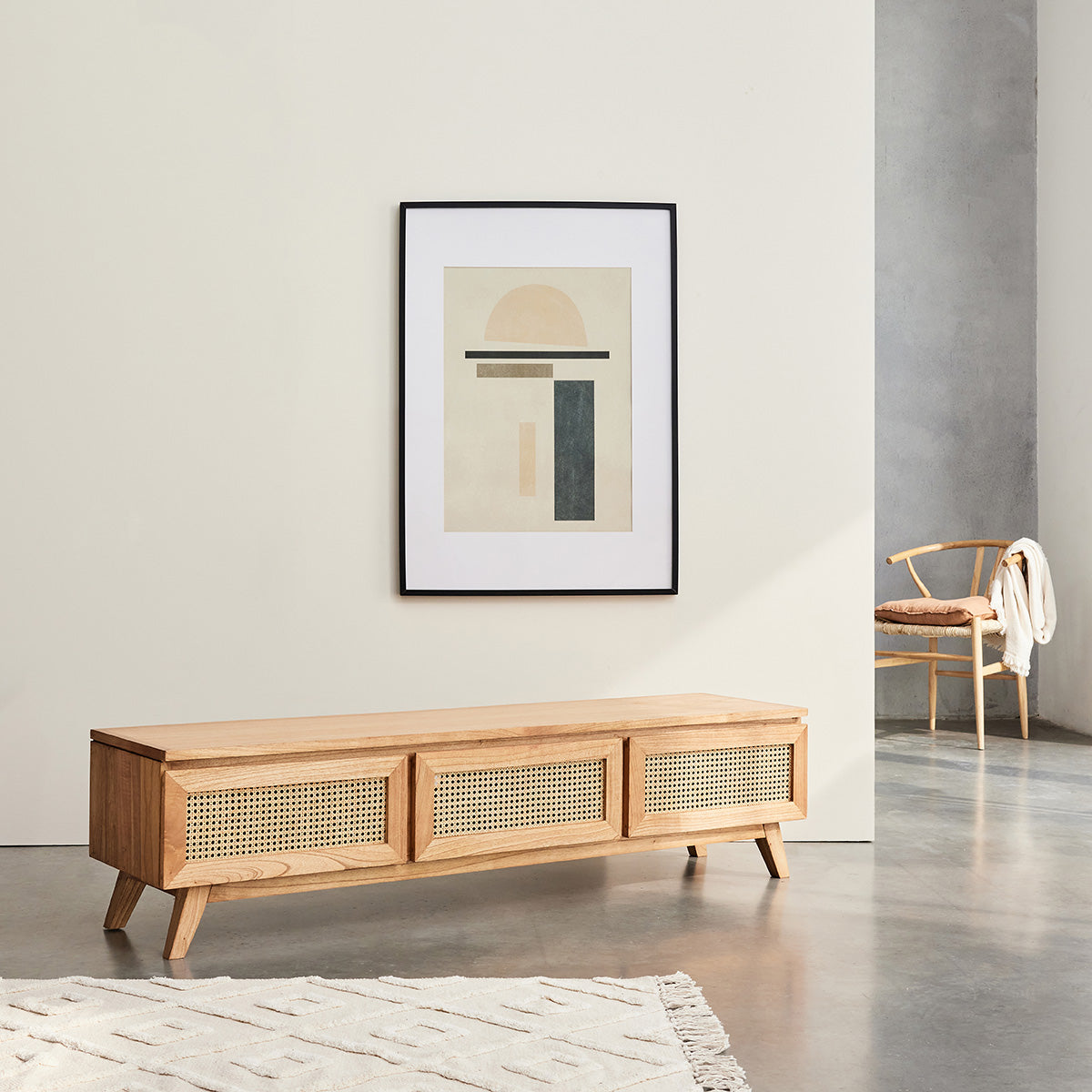 ISÉE - TV-Möbel aus massivem Mindi und mit Rohrgeflecht 160 cm