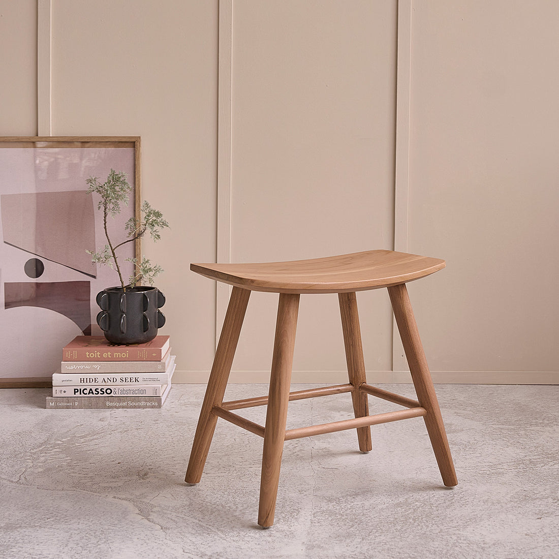 AMBRE - Barhocker aus massivem Teakholz 45 cm