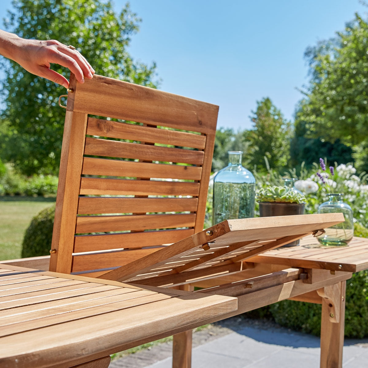 HANOÏ - Gartenlounge aus Akazienholz und grauem Textilene 6/8 Sitze