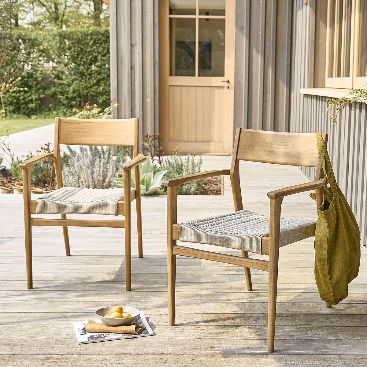 LIVIE - Gartensessel massives Teakholz und  beigem Seil