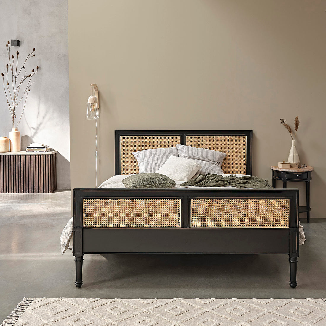 SOHO - Bett aus Massivholz und mit Rohrgeflecht 160 cm  